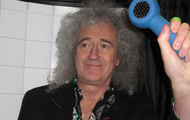 Rock legend Brian May uses the karaoke shower