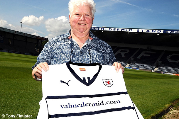 Val McDermid with Raith Rovers shirt - copyright Tony Fimister