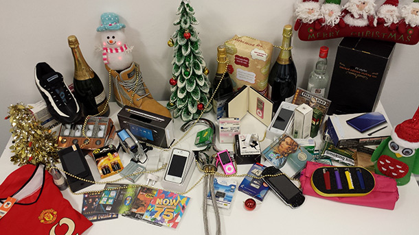 A wide variety of seized counterfeit products