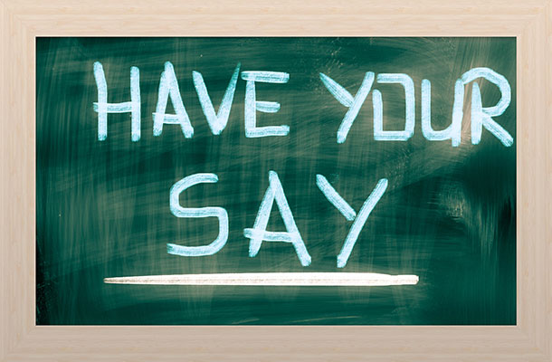 Have your say text on a chalkboard