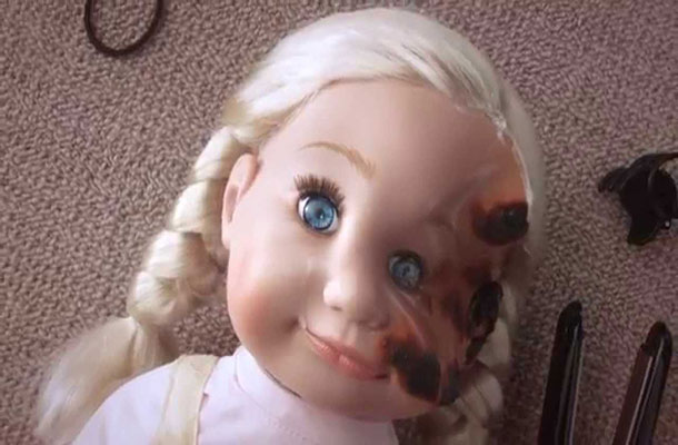 Burnt dolls face