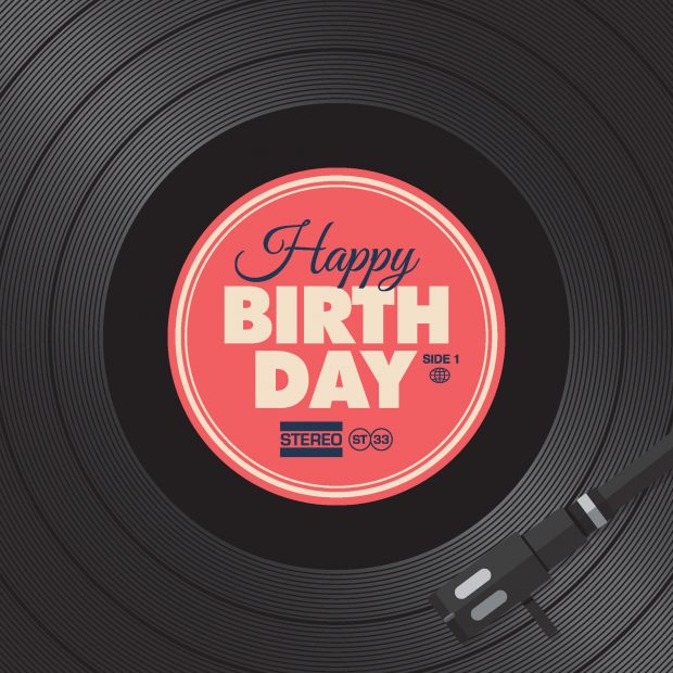 Vinyl record with Happy Birthday in the centre