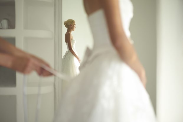 Woman wearing wedding dress 