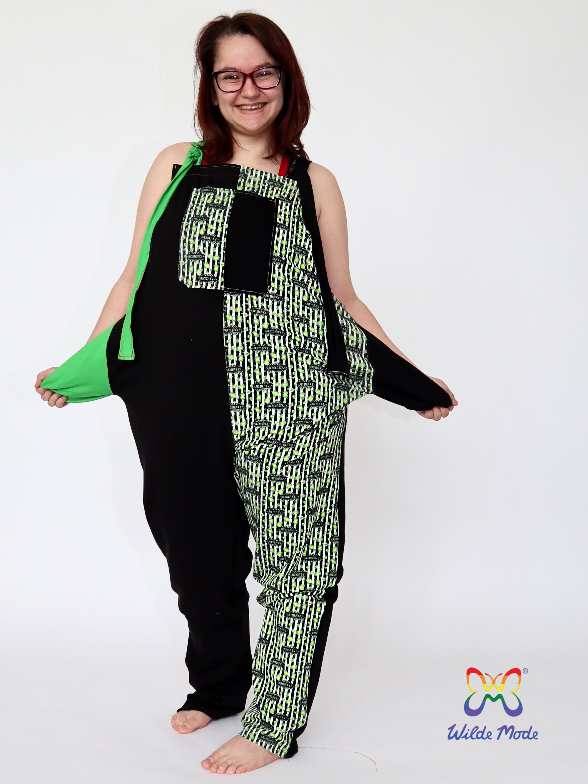 One of Deborah's exclusive designs, Beetlejuice-inspired dungarees