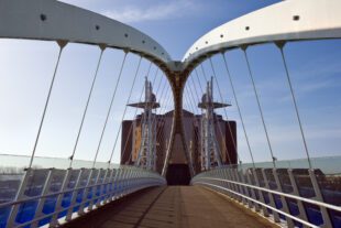 The Millennium Bridge at Salford Quays near Manchester.