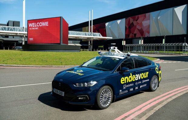 Ford Mondeo vehicle fitted with LiDAR, RADAR and stereo cameras and integrated with Oxbotica’s autonomy software platform, For the Project Endeavour trial. (Copyright: Oxa)