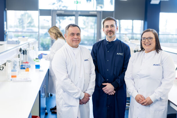 Image: ARC Regulatory. L to R - David Ribeiro, COO; Seamus Kearney, CEO and Lindsey Bennie, Laboratory Manager. 