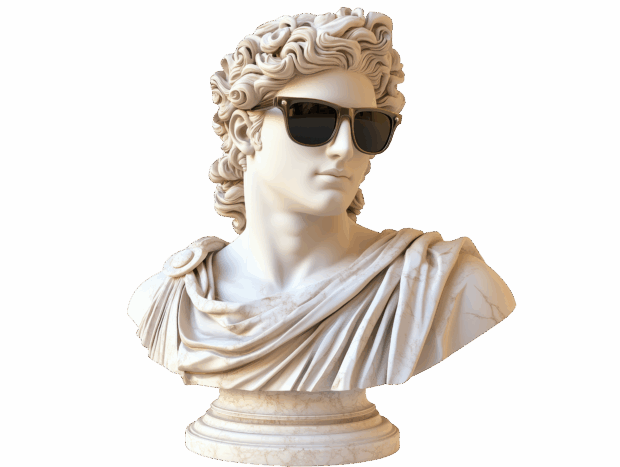 A bust of Apollo, wearing modern sunglasses