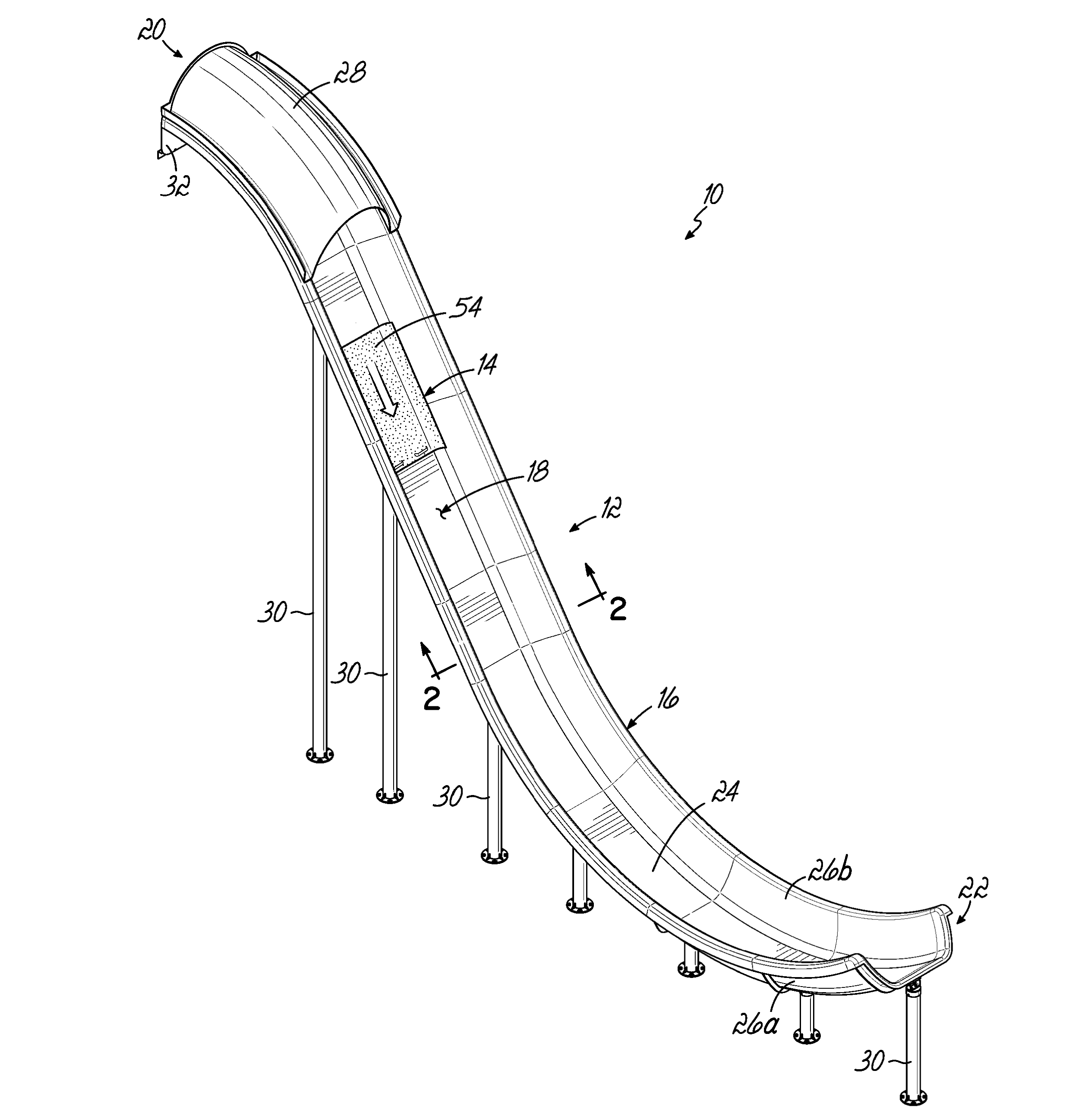 Patent drawings for (GB2618973) a Low-friction Recreational Slide System.