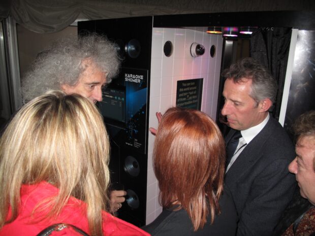 Queen’s Brian May before taking a turn in the Karaoke Shower.