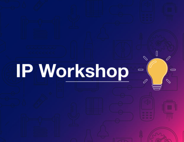 Lightbulb on a red and blue background. Text reads IP Workshop.